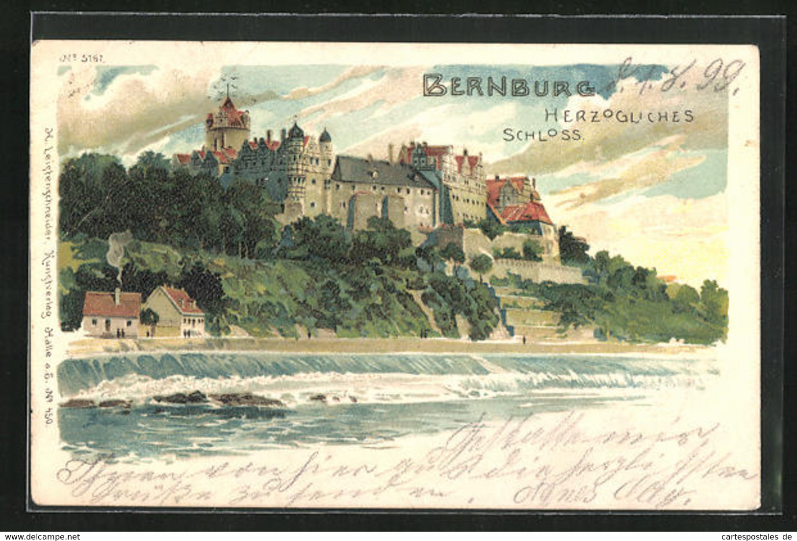 Lithographie Bernburg, Flusspartie Mit Herzogl. Schloss - Bernburg (Saale)