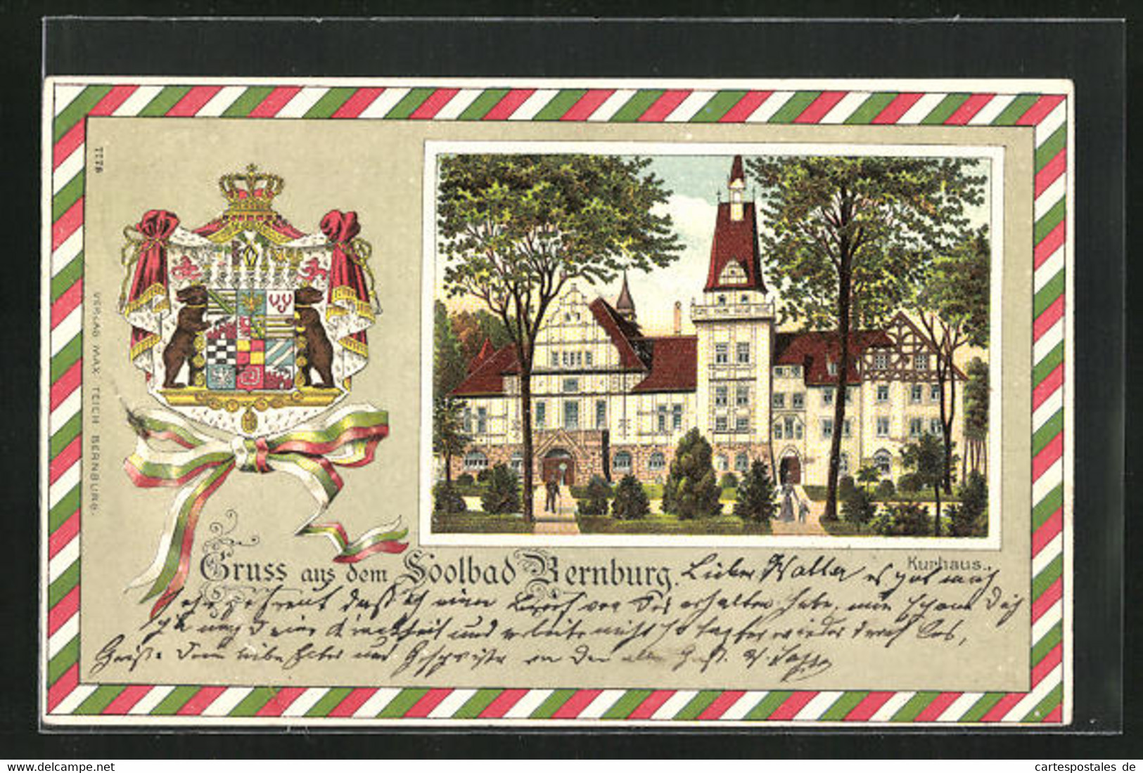 Lithographie Bernburg, Portal Des Soolbads, Wappen - Bernburg (Saale)