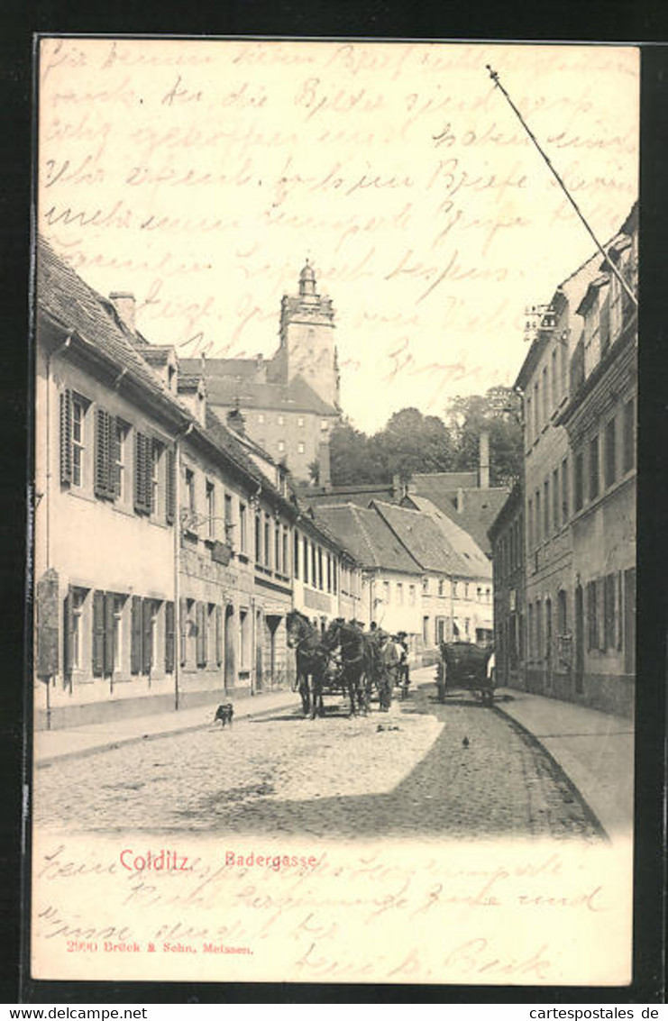 AK Colditz, Pferdegespann In Der Strasse Badergasse - Colditz