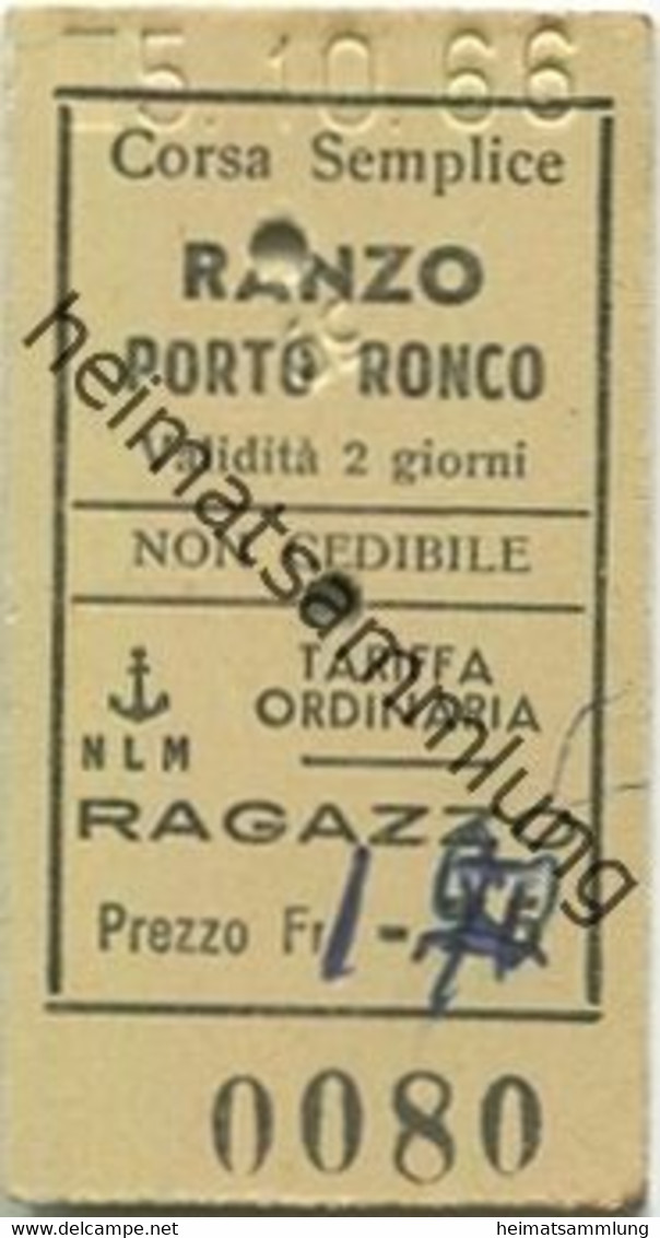 Schweiz - NLM Ranzo Porto Ronco - Kinder-Fahrkarte 1966 - Europe