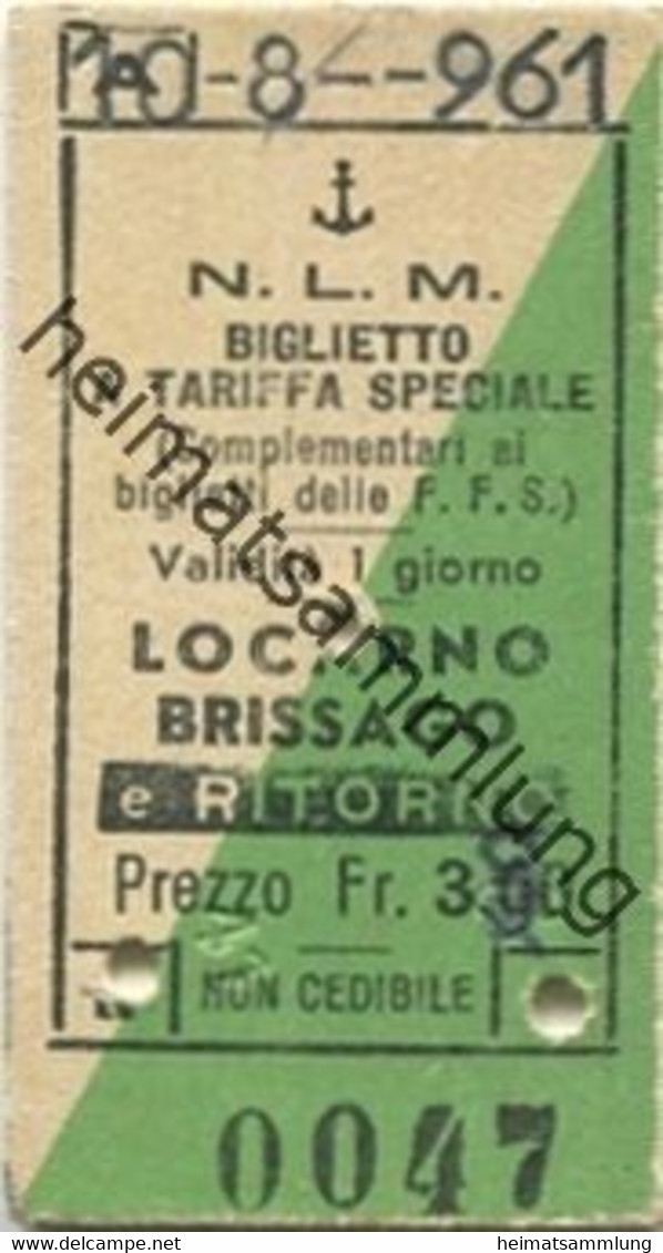 Schweiz - N.L.M. Locarno Brissago - Biglietto A Tariffa Speciale (Complementari Ai Biglietti Delle FFS) - Fahrkarte 1961 - Europa