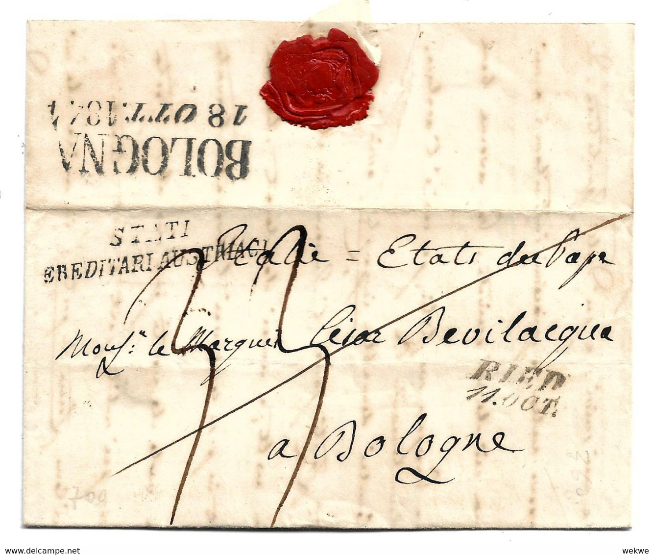 A-V103 / ÖSTERREICH - Ried, Vor 1816 Zu Bayern Gehörig (Innviertel) 1844 Nach Bologna - ...-1850 Prephilately