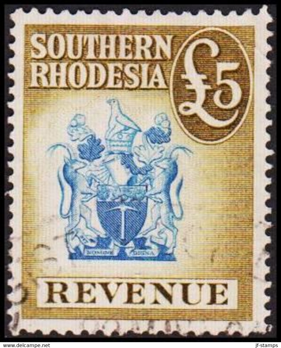 1953. SOUTHERN RHODESIA. REVENUE £ 5 Small Tear. () - JF420350 - Southern Rhodesia (...-1964)