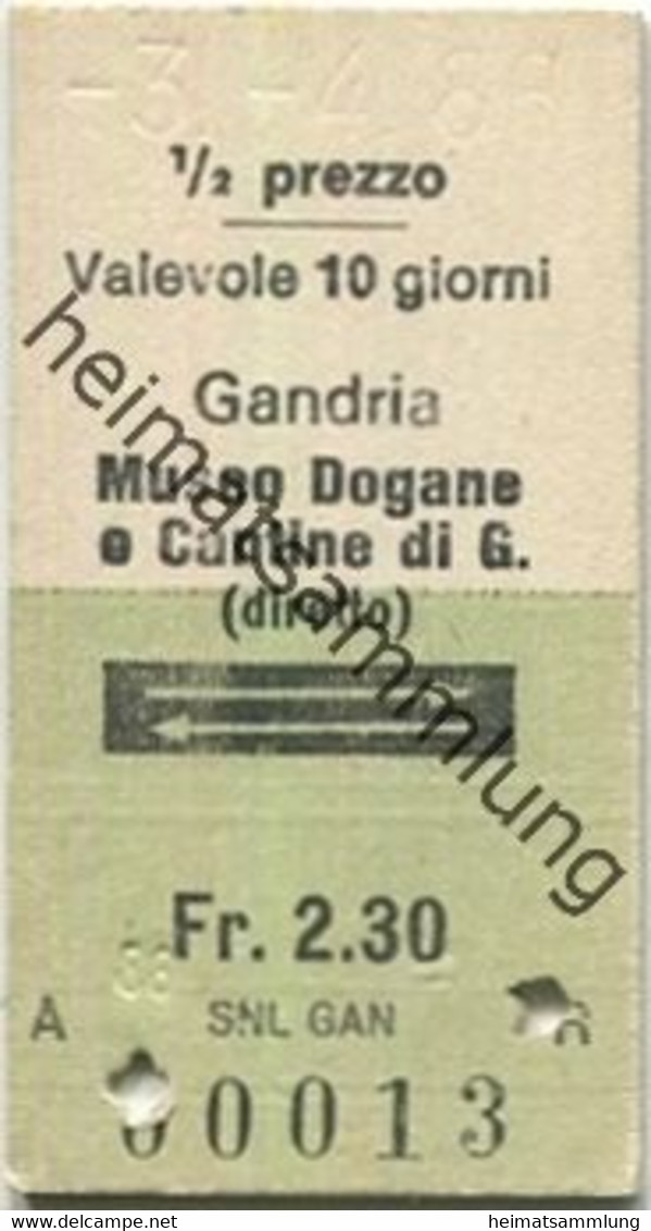 Schweiz - SNL Gandria Museo Dogane E Cantine Di Gandria - Fahrkarte 1/2 Preis 1986 - Europe