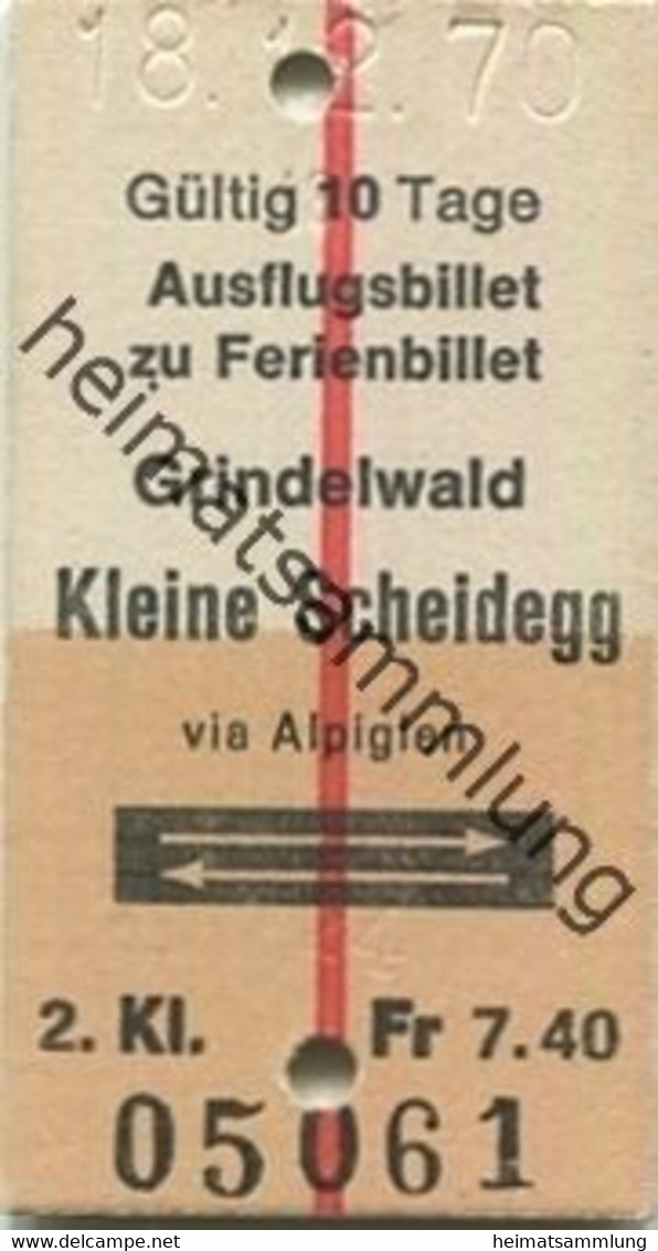 Schweiz - Ausflugsbillet Zu Ferienbillet Grindelwald Kleine Scheidegg Via Alpiglen Und Zurück - 1/2 Preis Fahrkarte 1970 - Unclassified