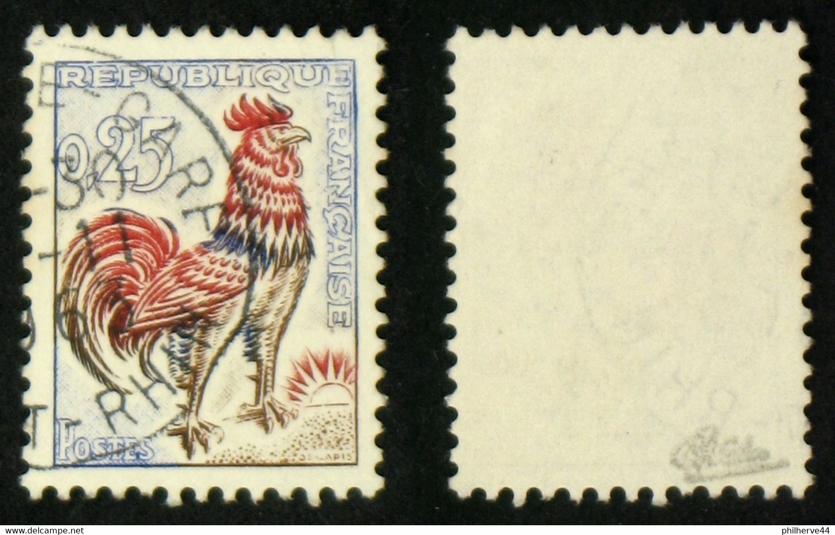 N° 1331d 25c COQ Fluo Oblit Cote 65€ Signé Calves - 1962-1965 Cock Of Decaris