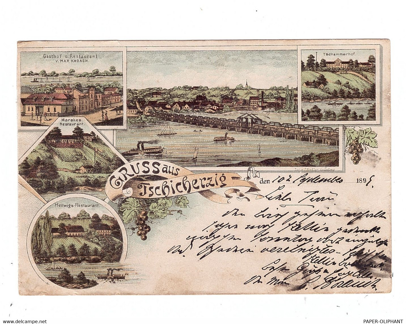 NEUMARK - ZÜLLICHAU-TSCHICHERZIG / SULECHOW, Lithographie 1899, Restaurants, Gasthöfe, Tschammerhof, Brücke - Neumark