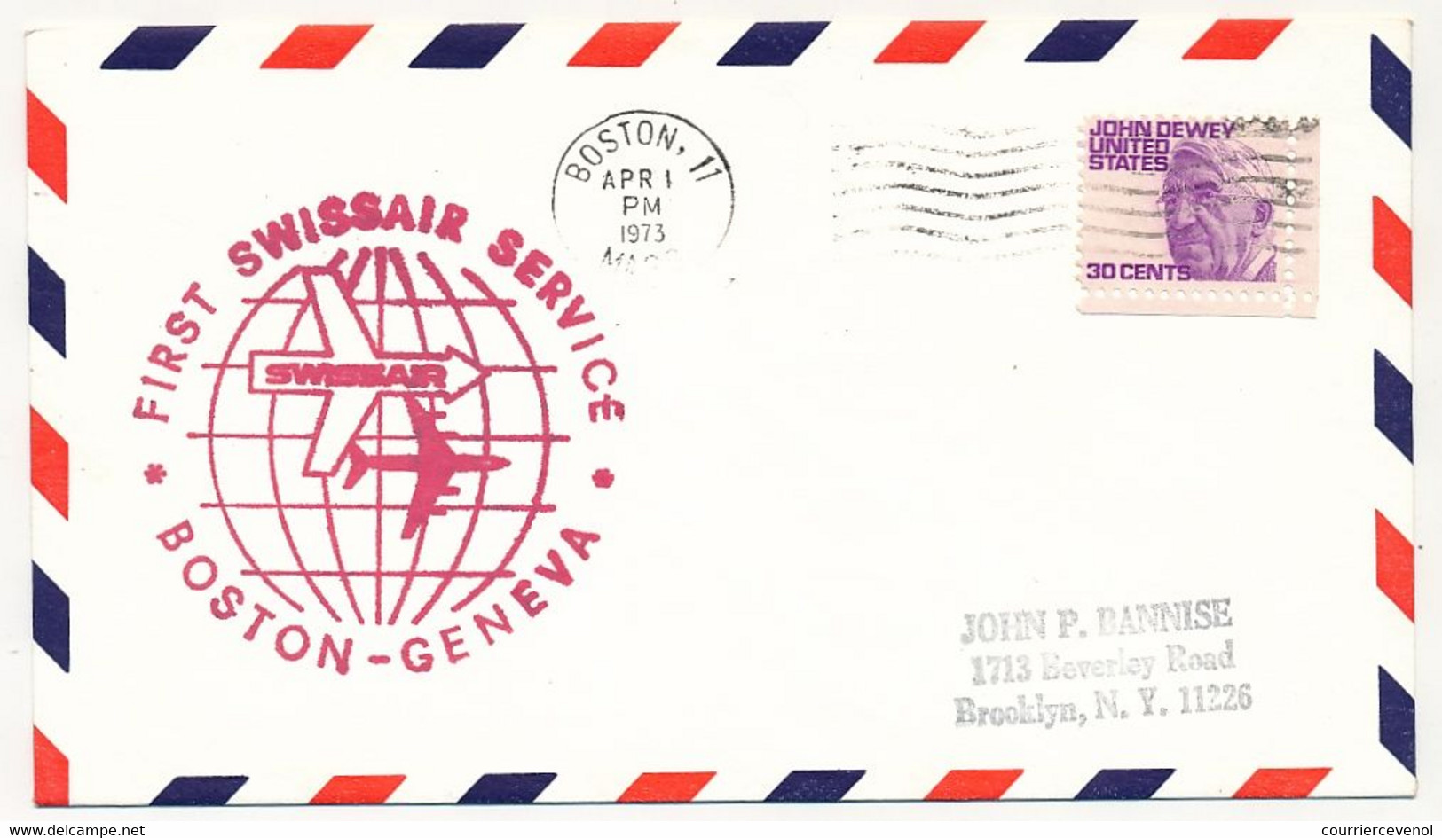 Etats Unis - First Swissair Service - BOSTON - GENEVA - 1er Avril 1973 - 3c. 1961-... Brieven