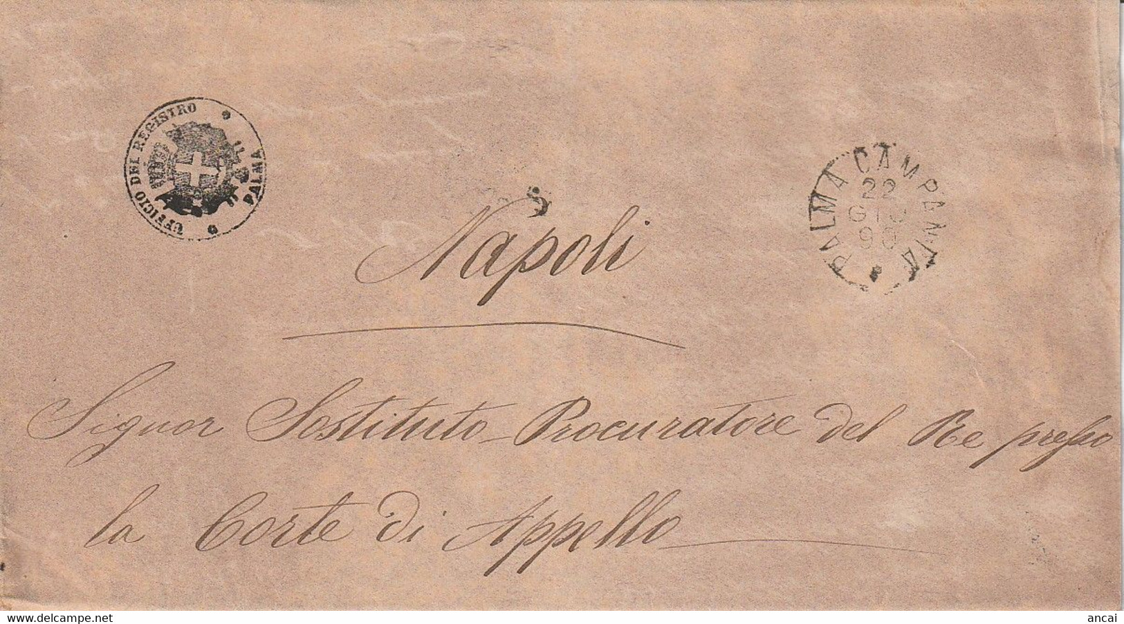 A75. Palma Campania. 1890. Annullo Grande Cerchio + Annullo UFFICIO REGISTRO PALMA, Su Franchigia Con Testo - Marcophilia