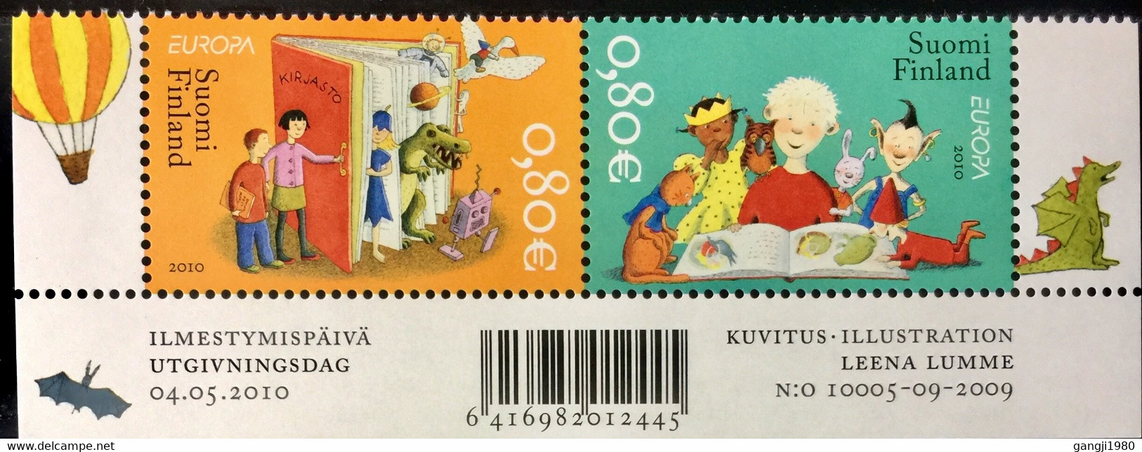 FINLAND  2010 MNH STAMP ON CHILDREN’S BOOK, BIRD, CAT,ANIMAL & PEOPLE IMAGE F.V.1.60€ 2  STAMPS - Unused Stamps