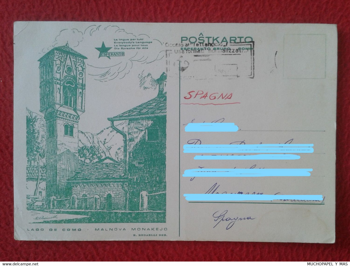 TARJETA POSTAL CARTOLINA POSTKARTO ESPERANTO LA LINGUA PER TUTTI LANGUAGE ESPERANTISTA GRUPO COMO ITALIA LAGO DE COMO... - Esperanto