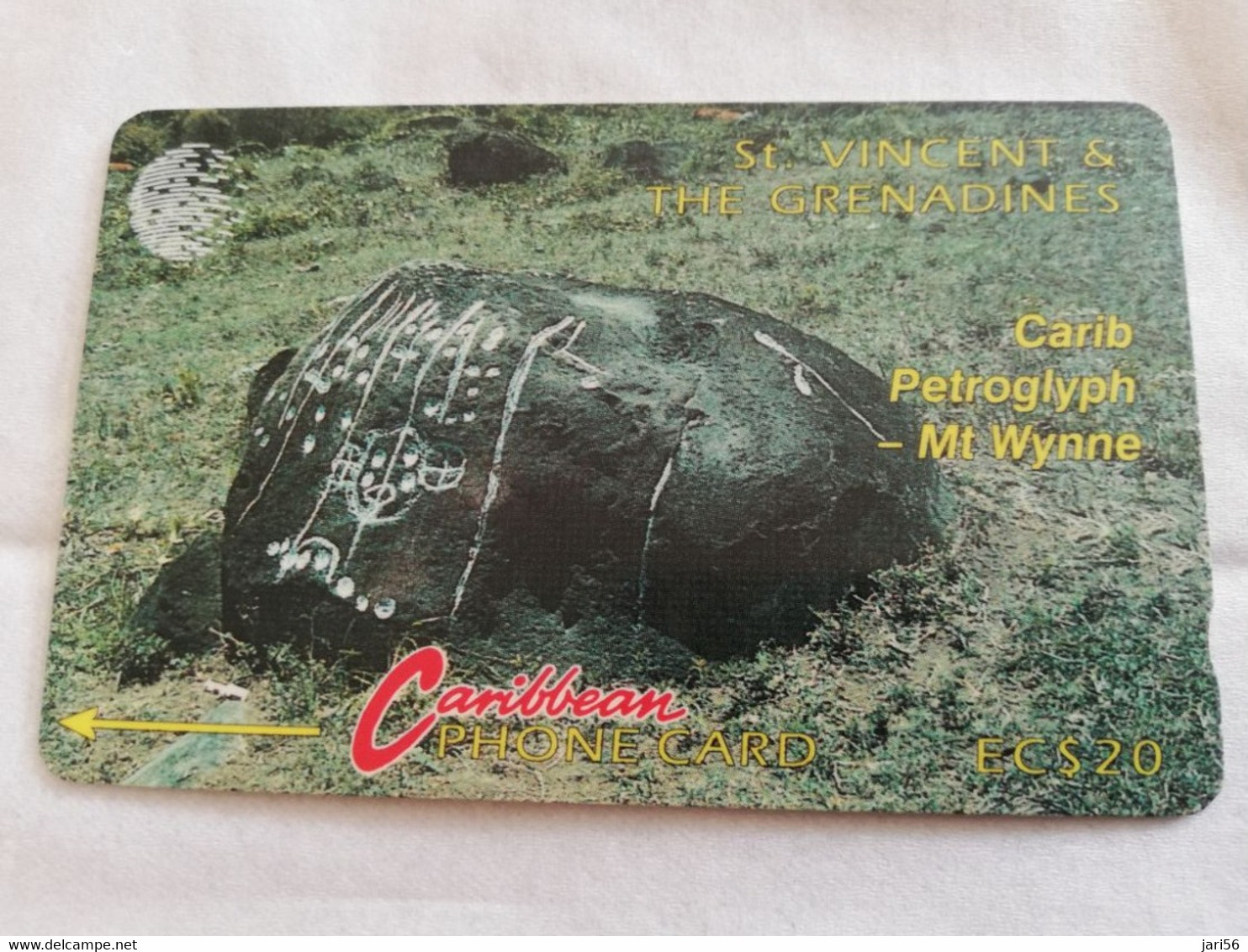 ST VINCENT & GRENADINES  GPT CARD   $ 20,-  5CSVB  CARIB PETROGLYPH     C&W    Fine Used  Card  **5644 ** - St. Vincent & Die Grenadinen