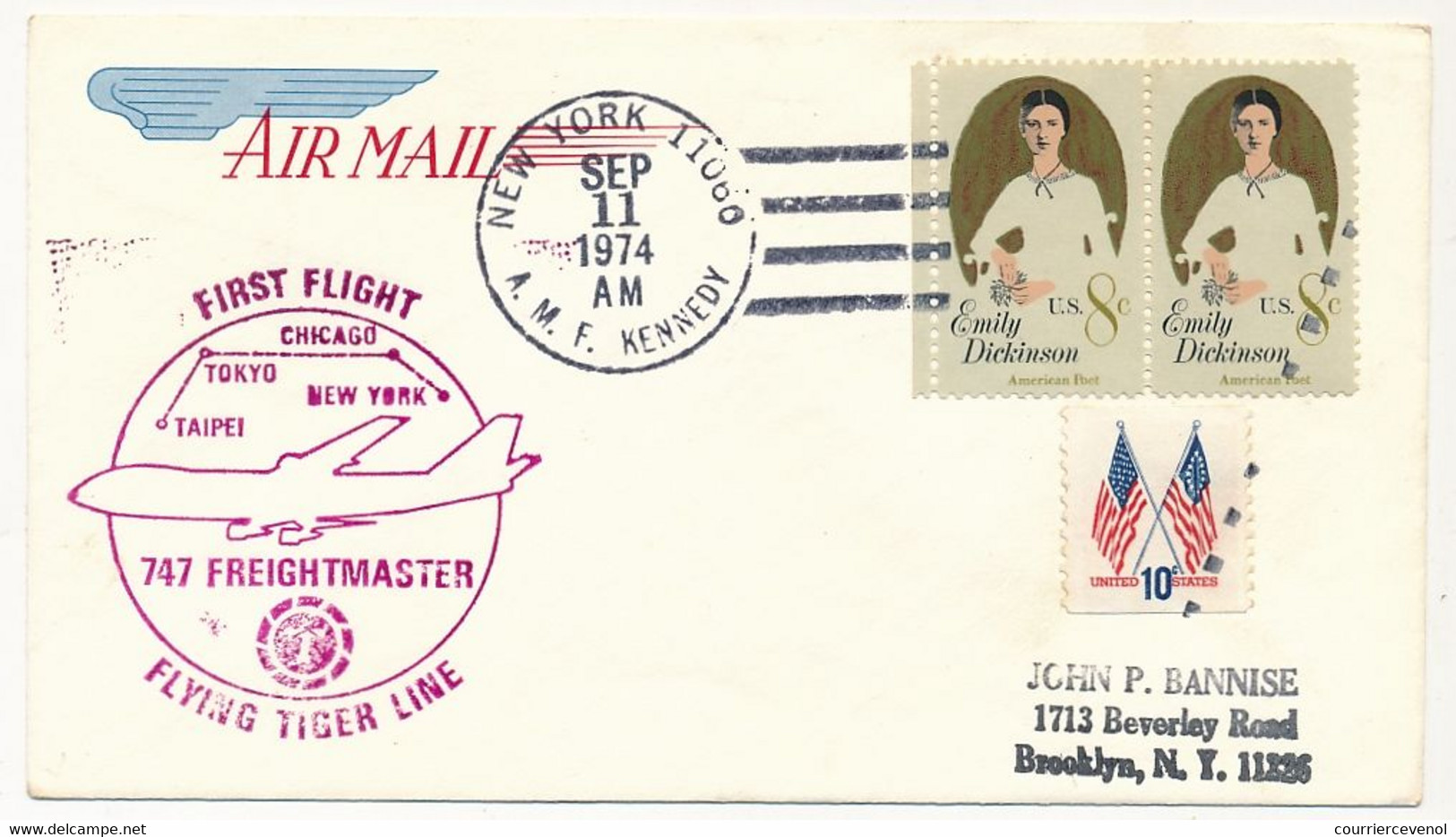 Etats Unis - First Flight Flying Tiger Line - New-York, Chicago, Tokyo, Taipei - 747 Freightmaster - New York 11 Sept 19 - Cartas & Documentos