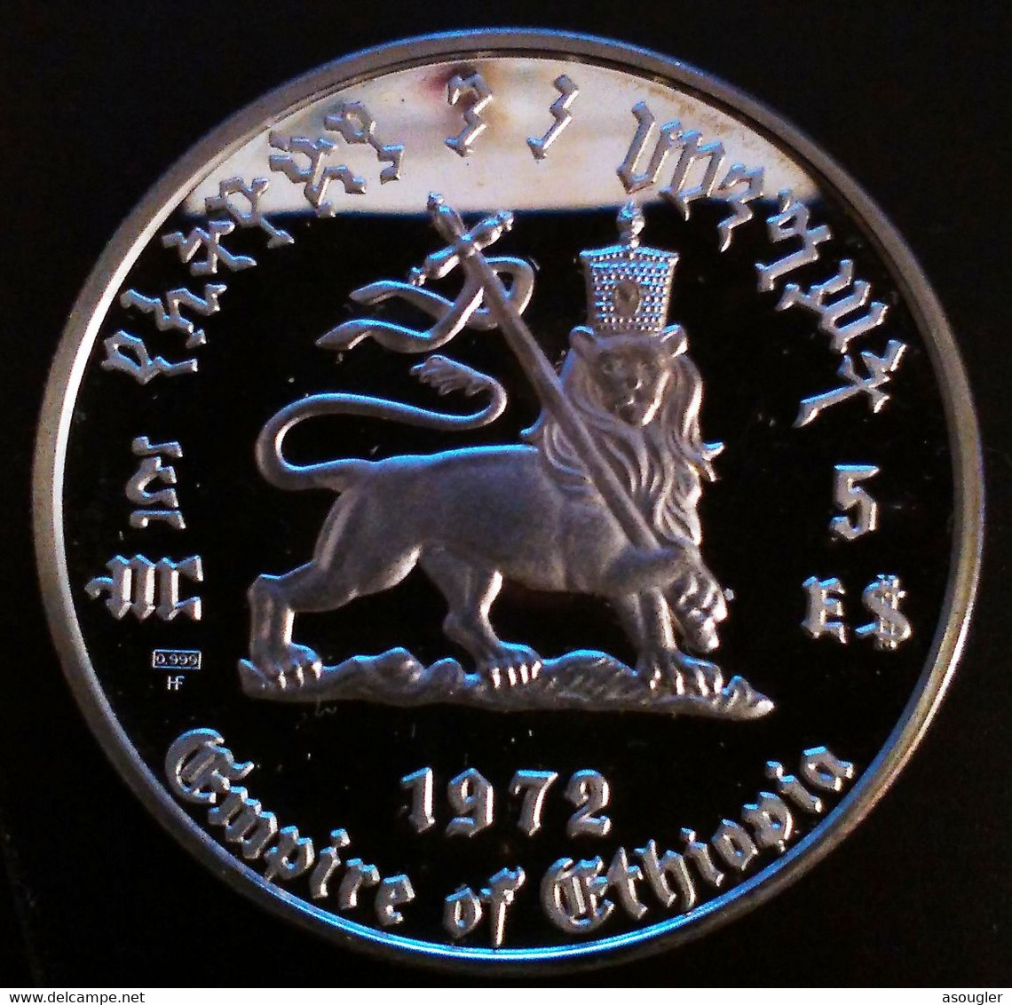 Ethiopia 5 DOLLARS 1972 SILVER PROOF KM# 52 "Haile Selassie Second Reign" "free Shipping Via Registered Air Mail" - Ethiopië