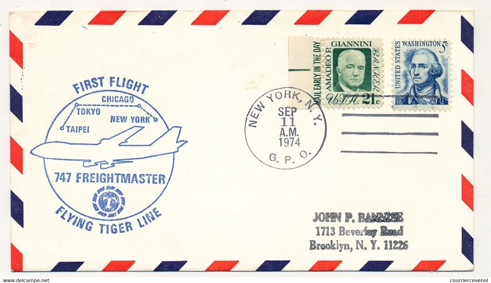 Etats Unis - First Flight Flying Tiger Line - New-York, Chicago, Tokyo, Taipei - 747 Freightmaster - New York 11 Sept 19 - 3c. 1961-... Covers