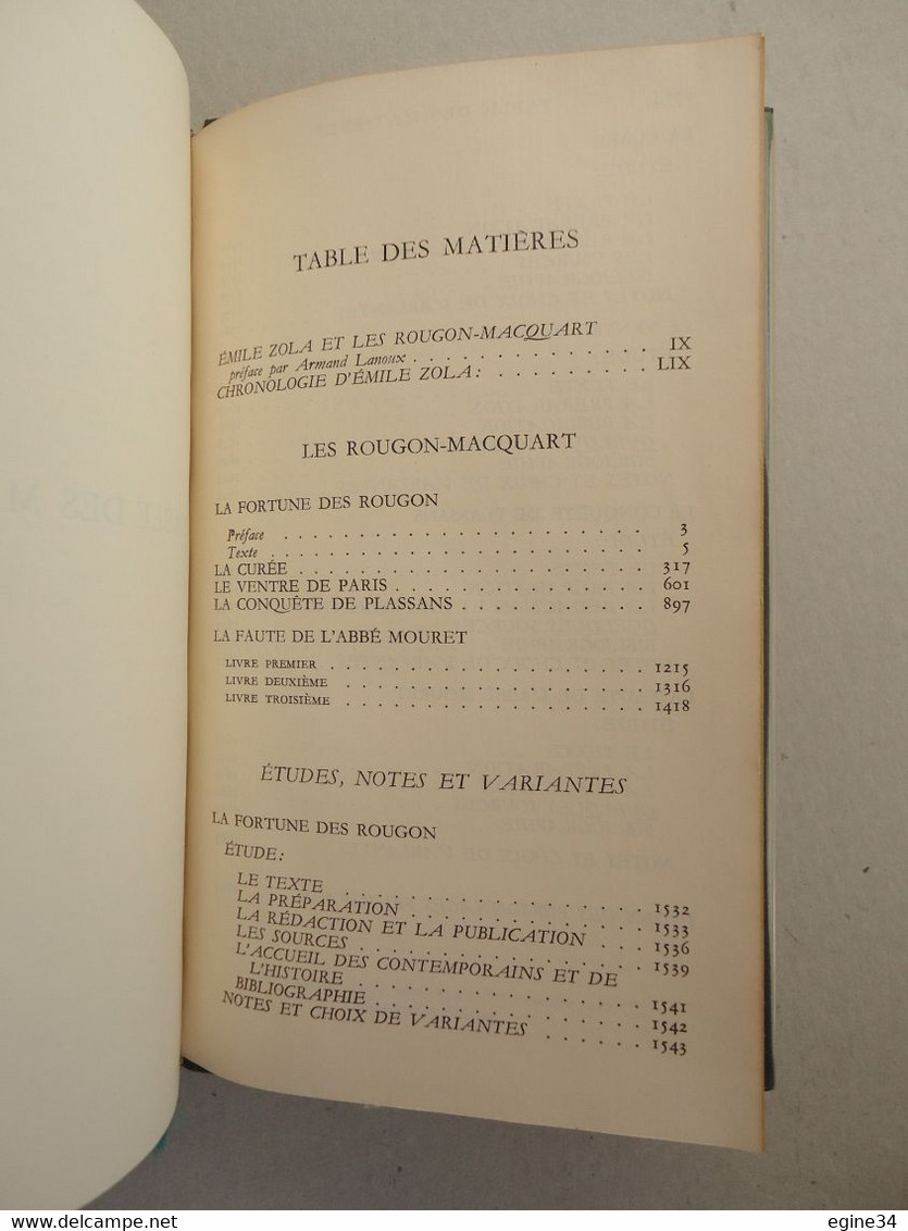 Bibliothèque De La PLEIADE No 146 - Emile Zola - Les Rougon-Macquart - 1963  - Tome 1 - La Pléiade