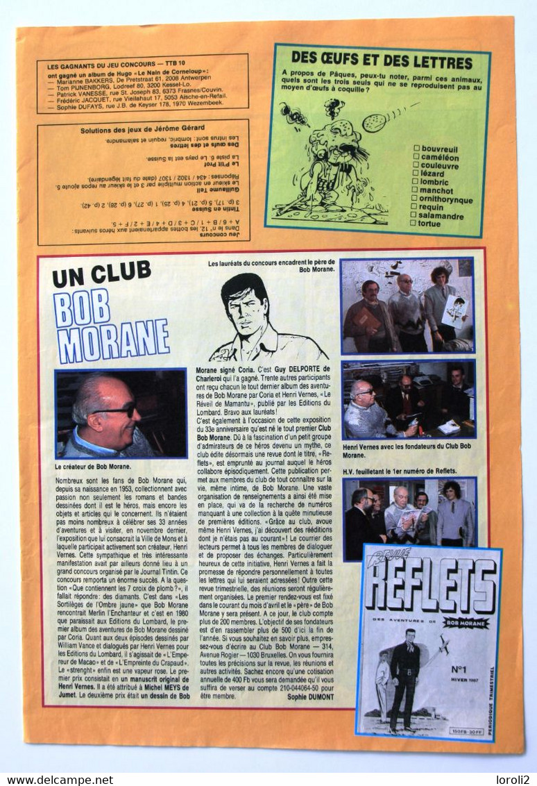 BOB MORANE - HENRI VERNES  -   3  PAGES DE TINTIN A PROPOS DE BOB MORANE  (  1981 ET  1987  ) - Presseunterlagen