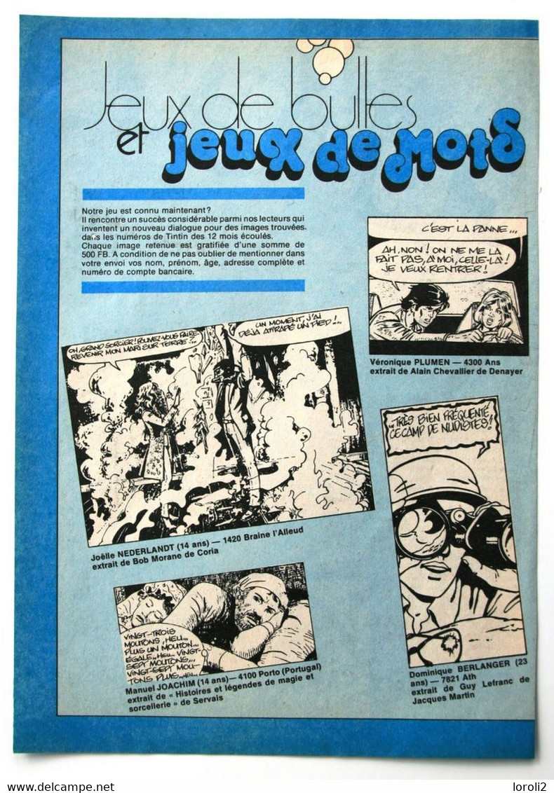 BOB MORANE - HENRI VERNES  -   3  PAGES DE TINTIN A PROPOS DE BOB MORANE  (  1981 ET  1987  ) - Presseunterlagen