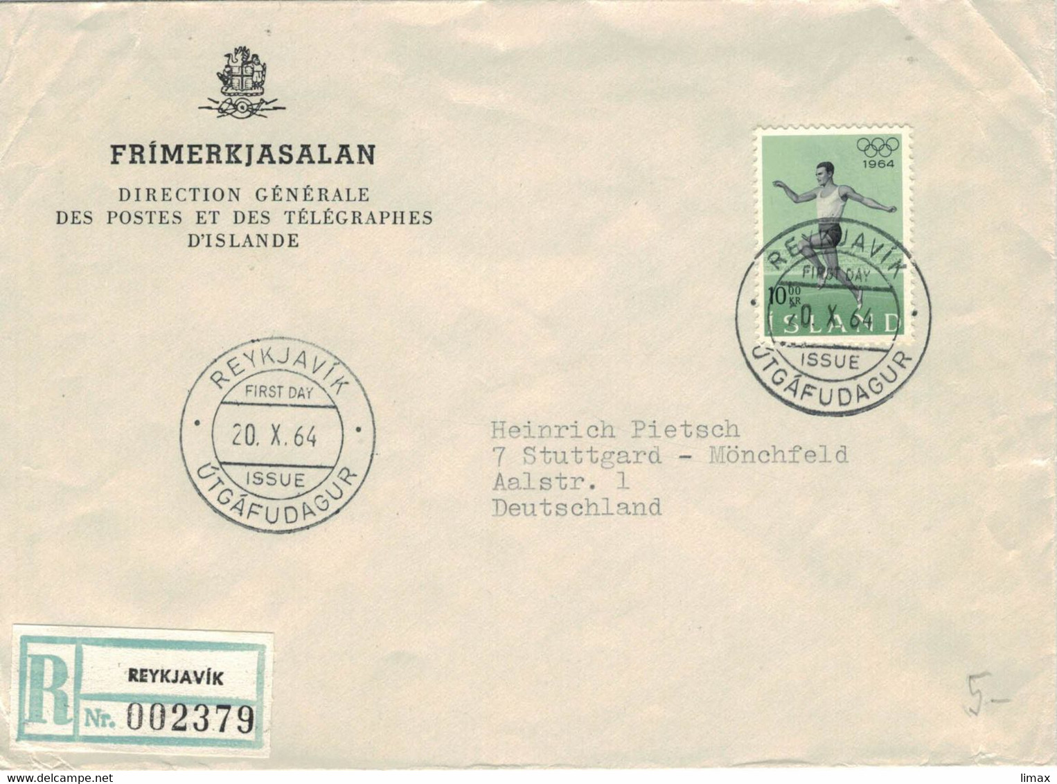 Reykjavik 1964 Utgafudagur - Reko Sport Olympia - Storia Postale