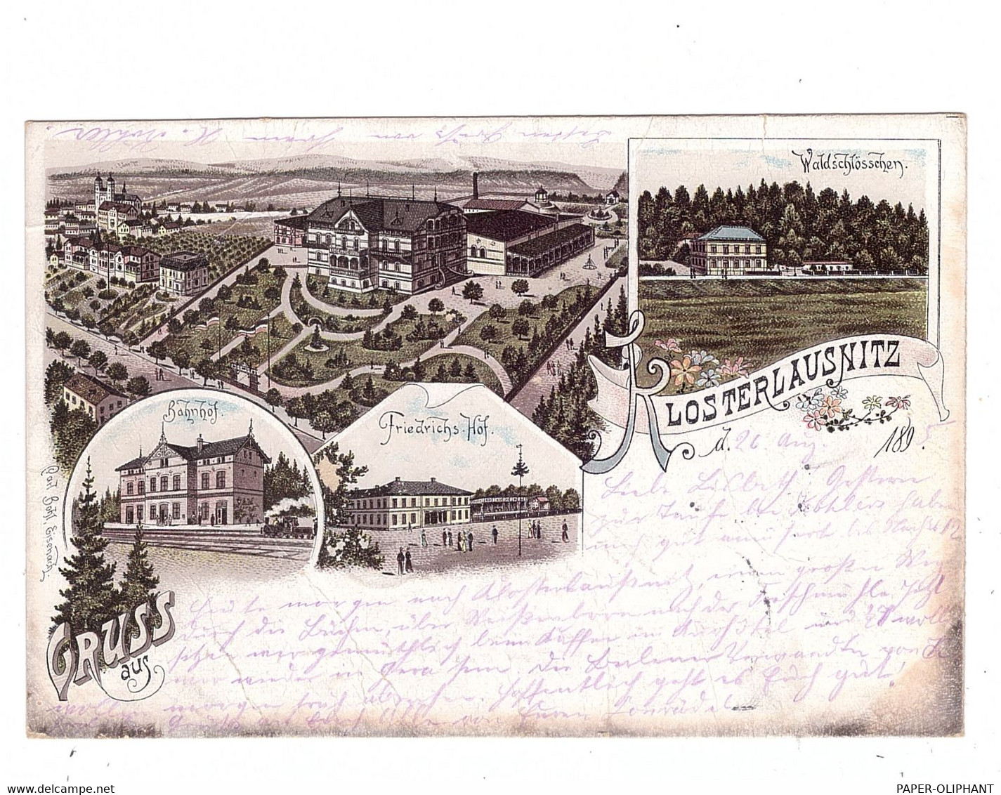 0-6532 BAD KLOSTERLAUSNITZ, Lithographie 1895, Bahnhof, Friedrichs-Hof, Kastenstempel, Leichte Druckstellen - Bad Klosterlausnitz