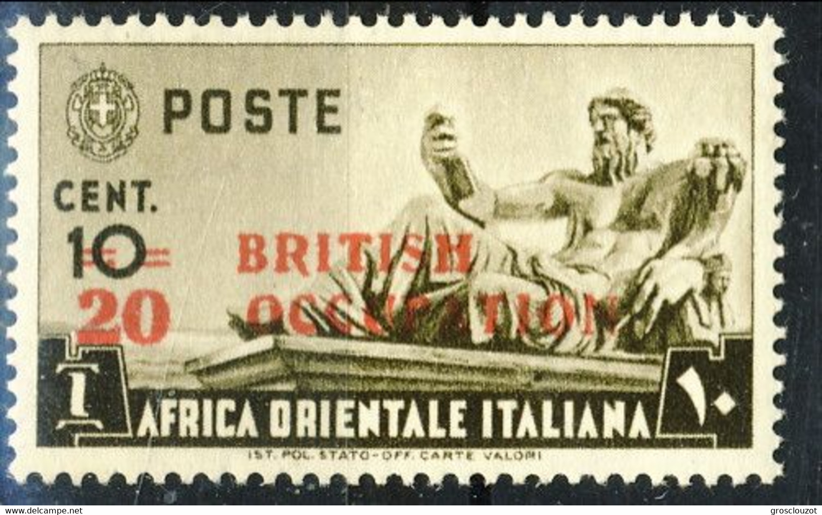 British Occupation  AOI 1941 Sass. N. 2 - C. 20 Su 10 Bruno. ** MNH Cat € 120 Firma A. Diena - Ongebruikt