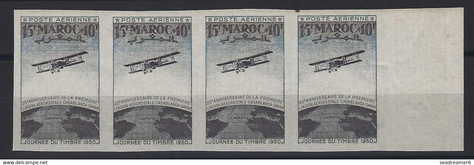 France Colonies Maroc Postes Aerienne N°74** Journéée Du Timbre Essai Non Dentelé Bande De 4 Sans Tracé Rouge ! RR - Unused Stamps