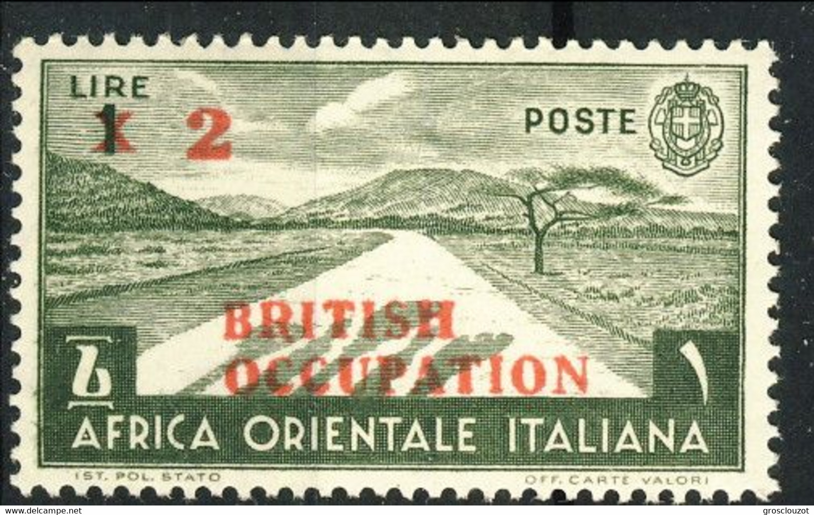 British Occupation AOI 1941 Sass. N. 7 -  Lire 2 Su 1 Verde Oliva. **MNH LUX Cat € 500 Firma A. Diena - Neufs