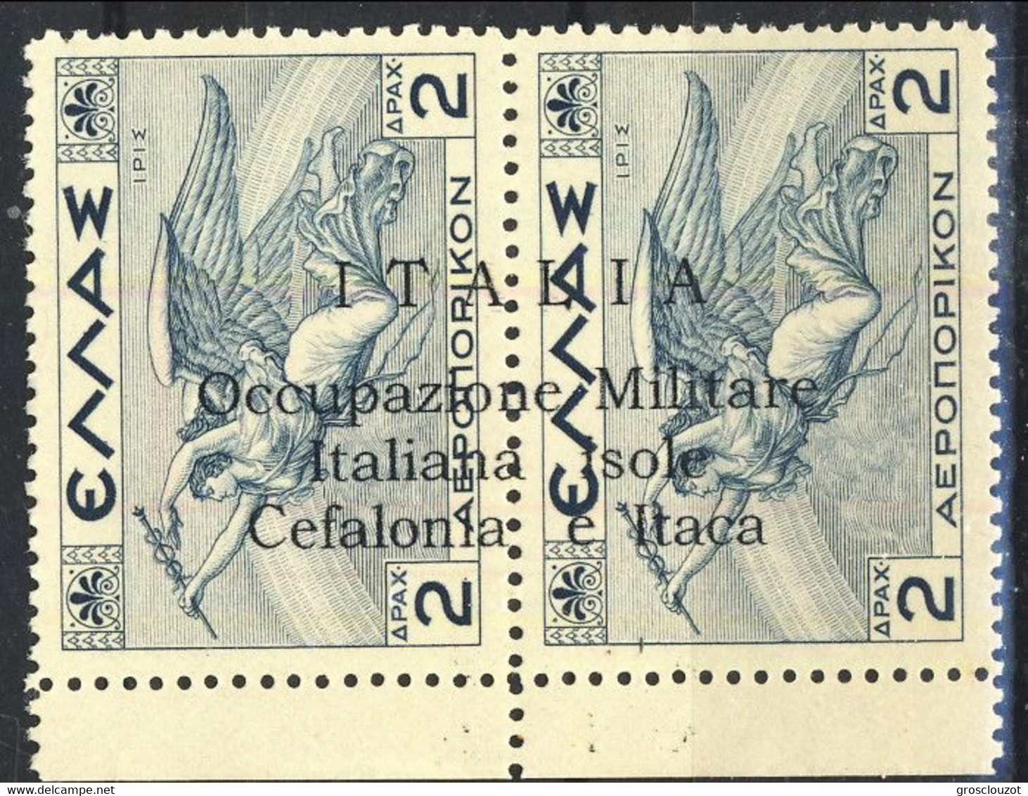 Occupazione Cefalonia E Itaca Sass. Posta Aerea N. 3 - D. 2 + 2 Azzurro MNH Cat € 1500 Firma A. Diena - Cefalonia & Itaca