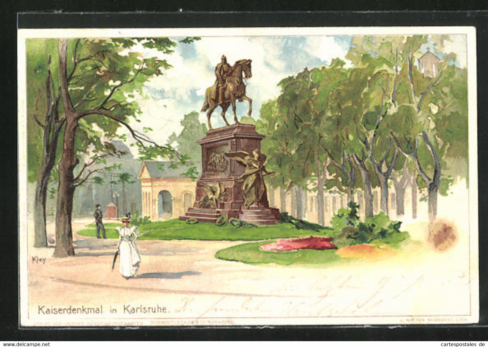 Künstler-AK Heinrich Kley: Karlsruhe, Am Kaiserdenkmal Im Park - Kley