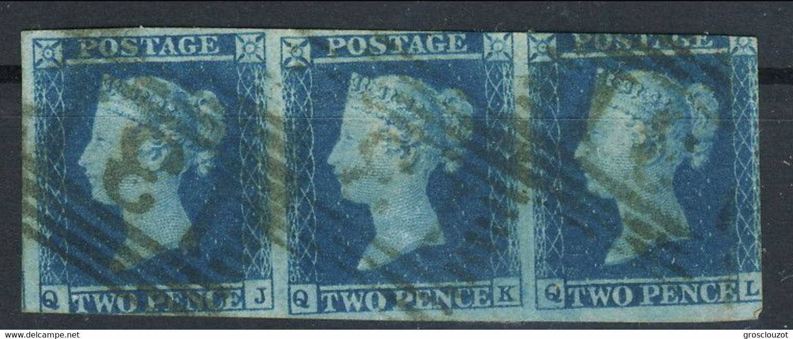 Gran Bretagna 1941 SG N. 4 - 2 P. Azzurro RRR Striscia Di 3 (QJ, QK, QL) Usata - Usados