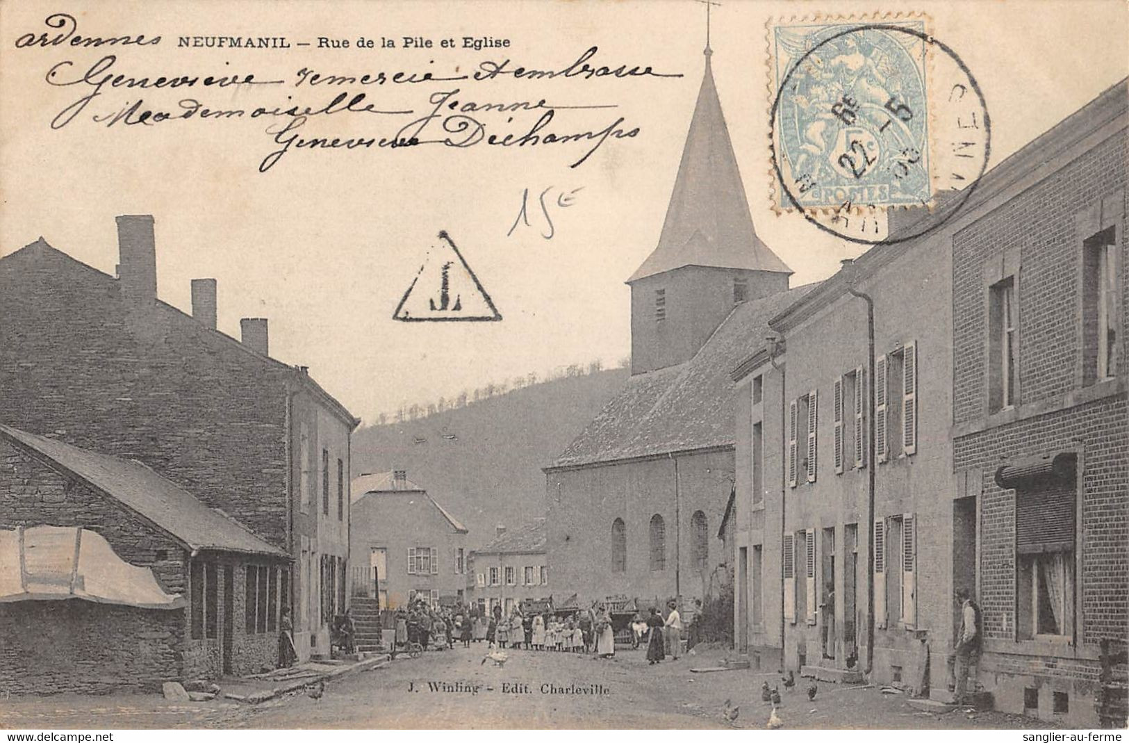 CPA 08 NEUFMANIL RUE DE LA PILE ET EGLISE - Sonstige & Ohne Zuordnung