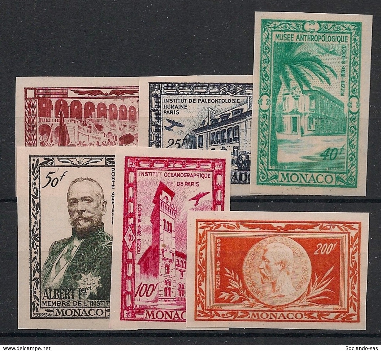Monaco - 1949 - Poste Aérienne PA N°Yv. 36 à 41 - Série Non Dentelée / Imperf. - Neuf Luxe ** / MNH - Variedades Y Curiosidades