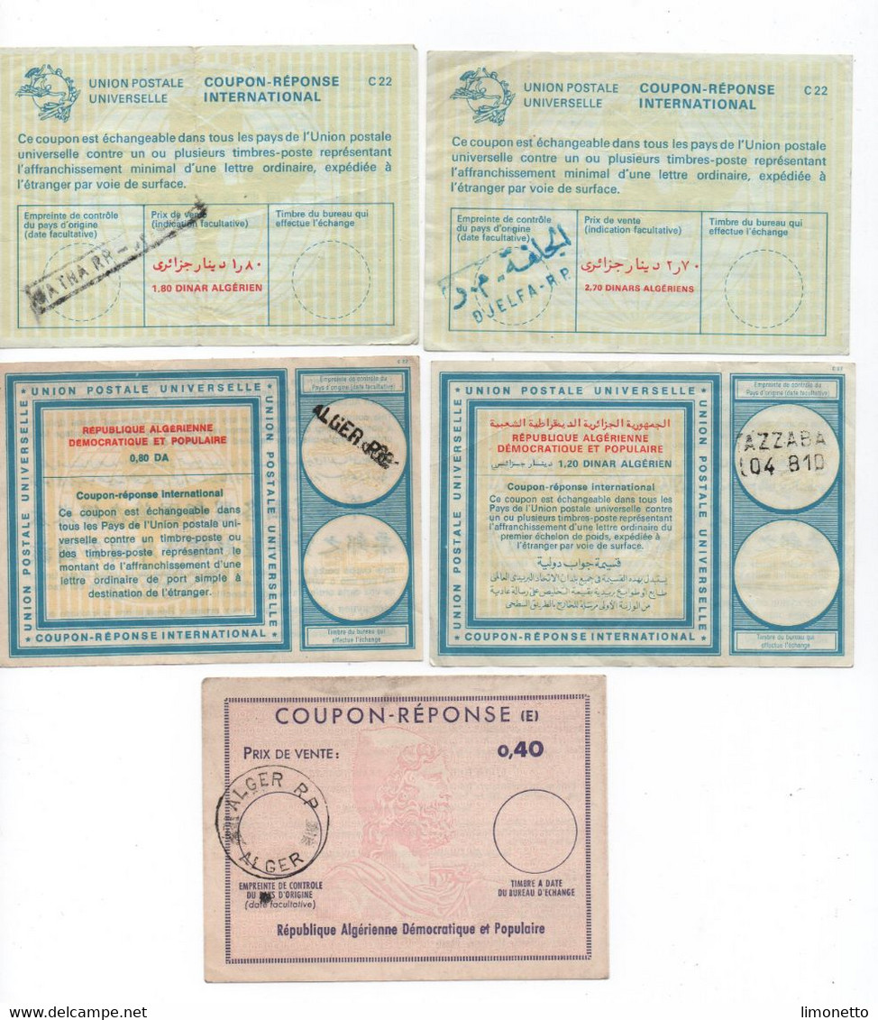 ALGERIE ( Lot De 5 )- Coupons Réponse  De 0.80, 1.20 1.80 2.70 Et 0.40  Dinar    -   Voir Scans - Algeria (1962-...)