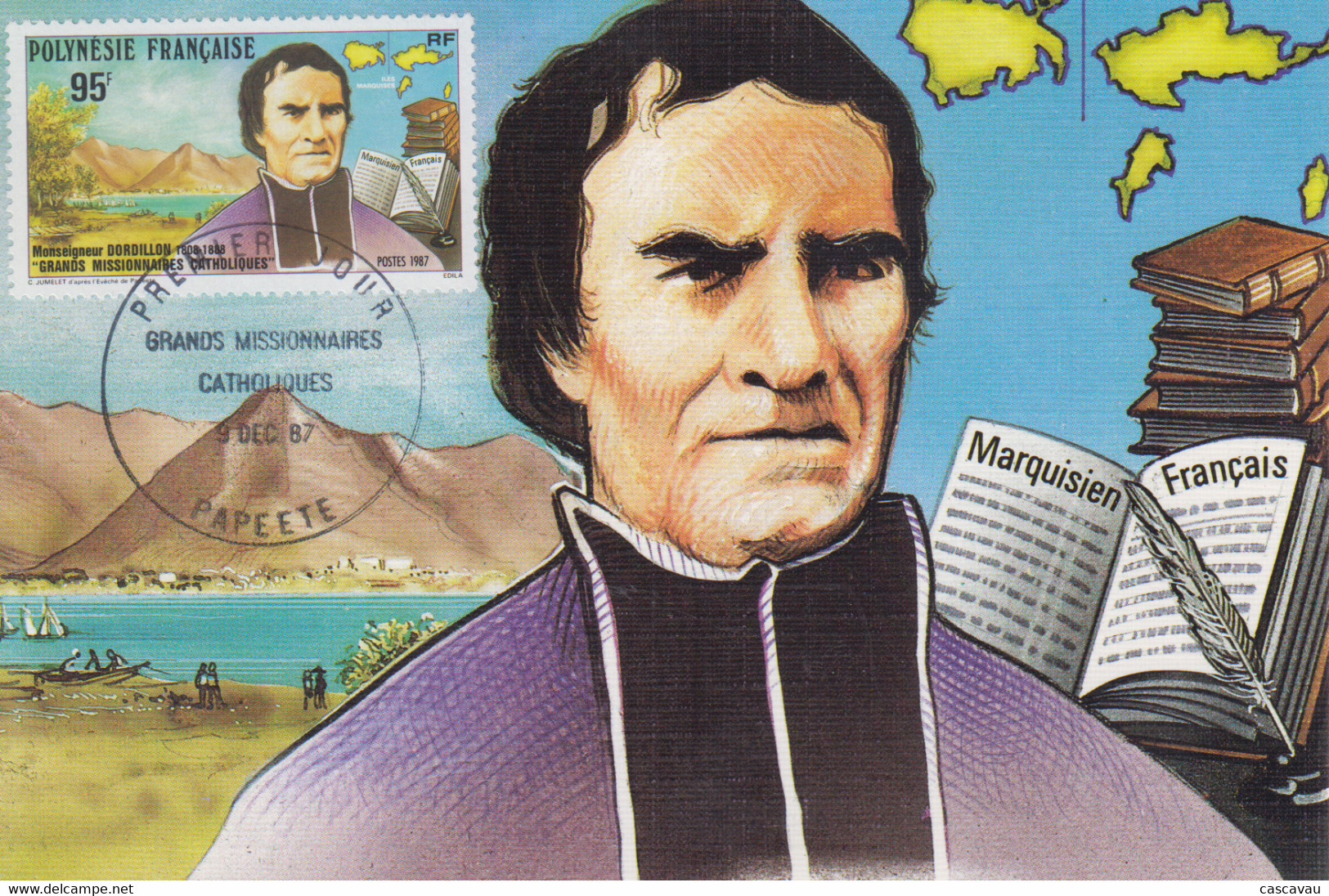 Carte  Maximum  1er  Jour   POLYNESIE    Grands  Missionnaires  Catholiques    1987 - Cartoline Maximum