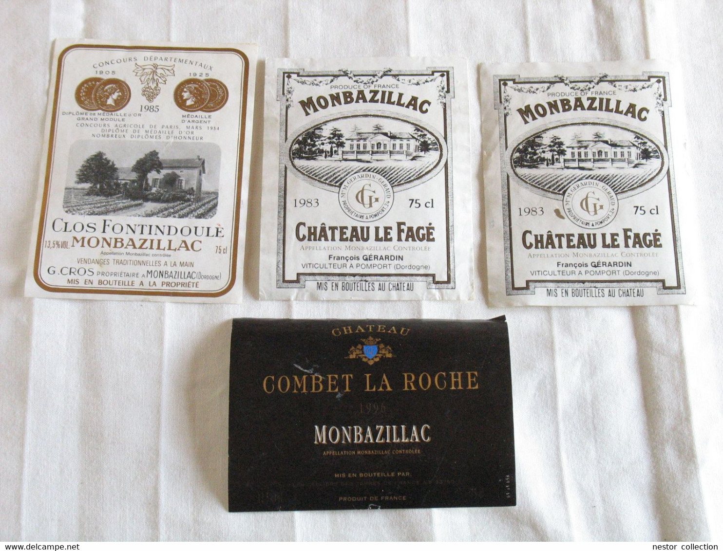 Étiquettes De Vin  Monbazillac Château Gombet La Roche 1996, Le Fagé 1983, Clos Fontindoule 1985 - Monbazillac