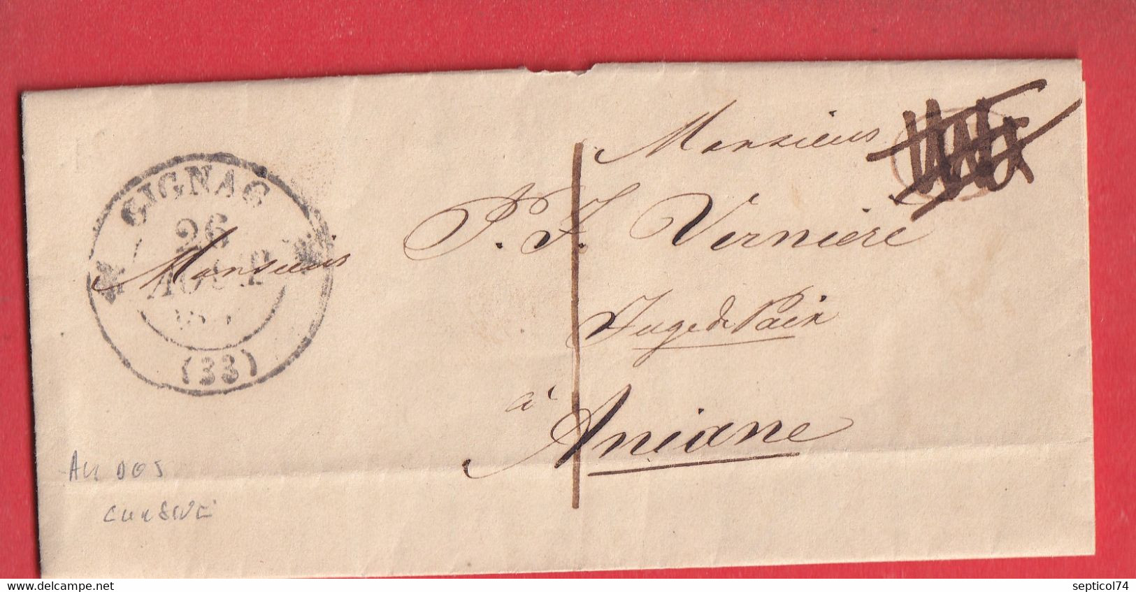 CAD TYPE 12 GIGNAC HERAULT TAXE LOCALE 1 CURSIVE ANIANE EN ARRIVE DEPART MOULIN DE SIAU DECIME RURAL ANNULE - 1801-1848: Voorlopers XIX