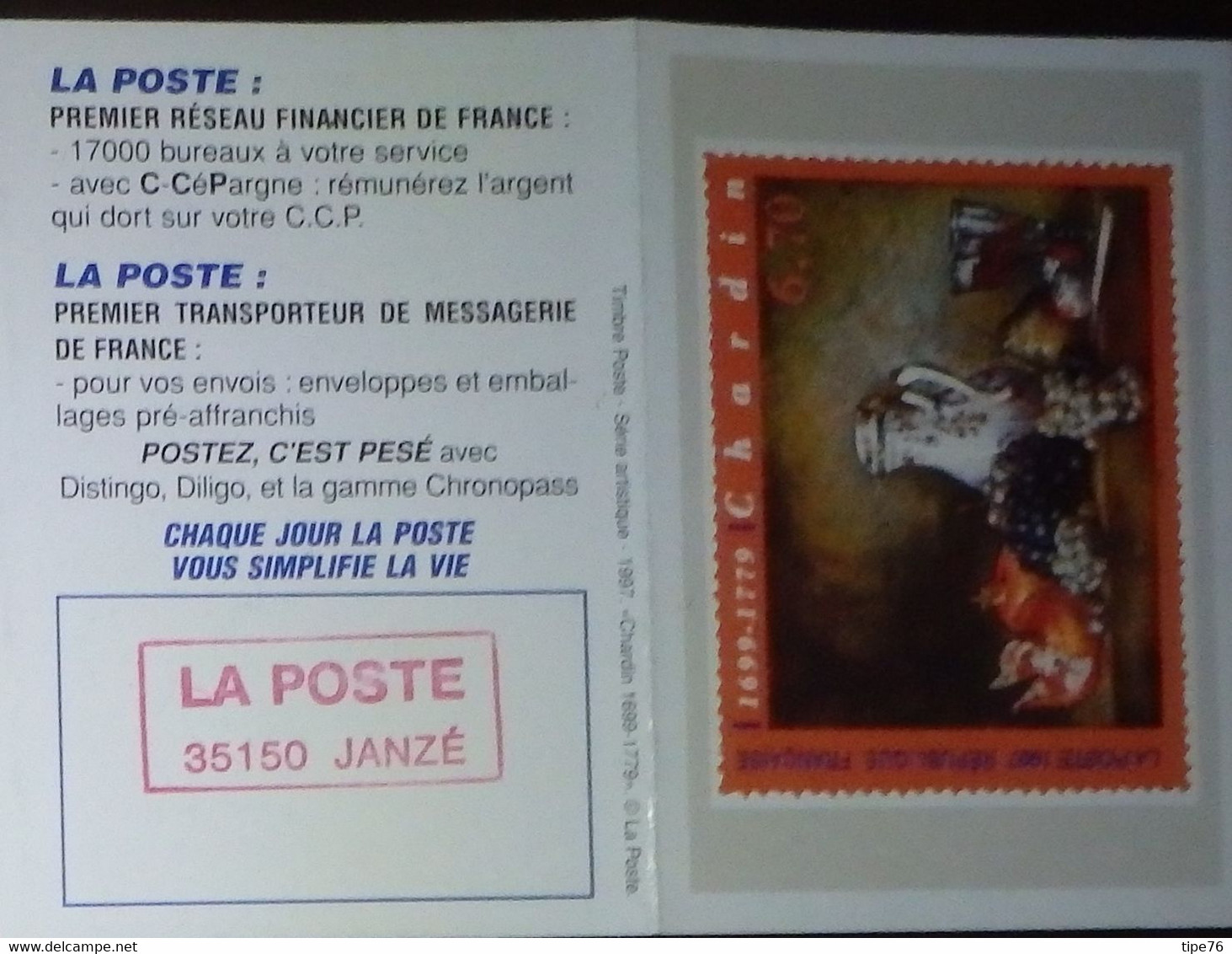 Petit Calendrier De Poche 1998 La Poste Timbre Poste Chardin - Janzé Ille Et Vilaine - Petit Format : 1991-00