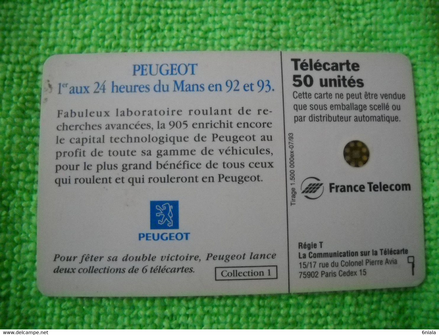 7139 Télécarte Collection PEUGEOT 1er 24 Heures Du MANS  En 92 Et 93   50u  ( Recto Verso)  Carte Téléphonique - Cars