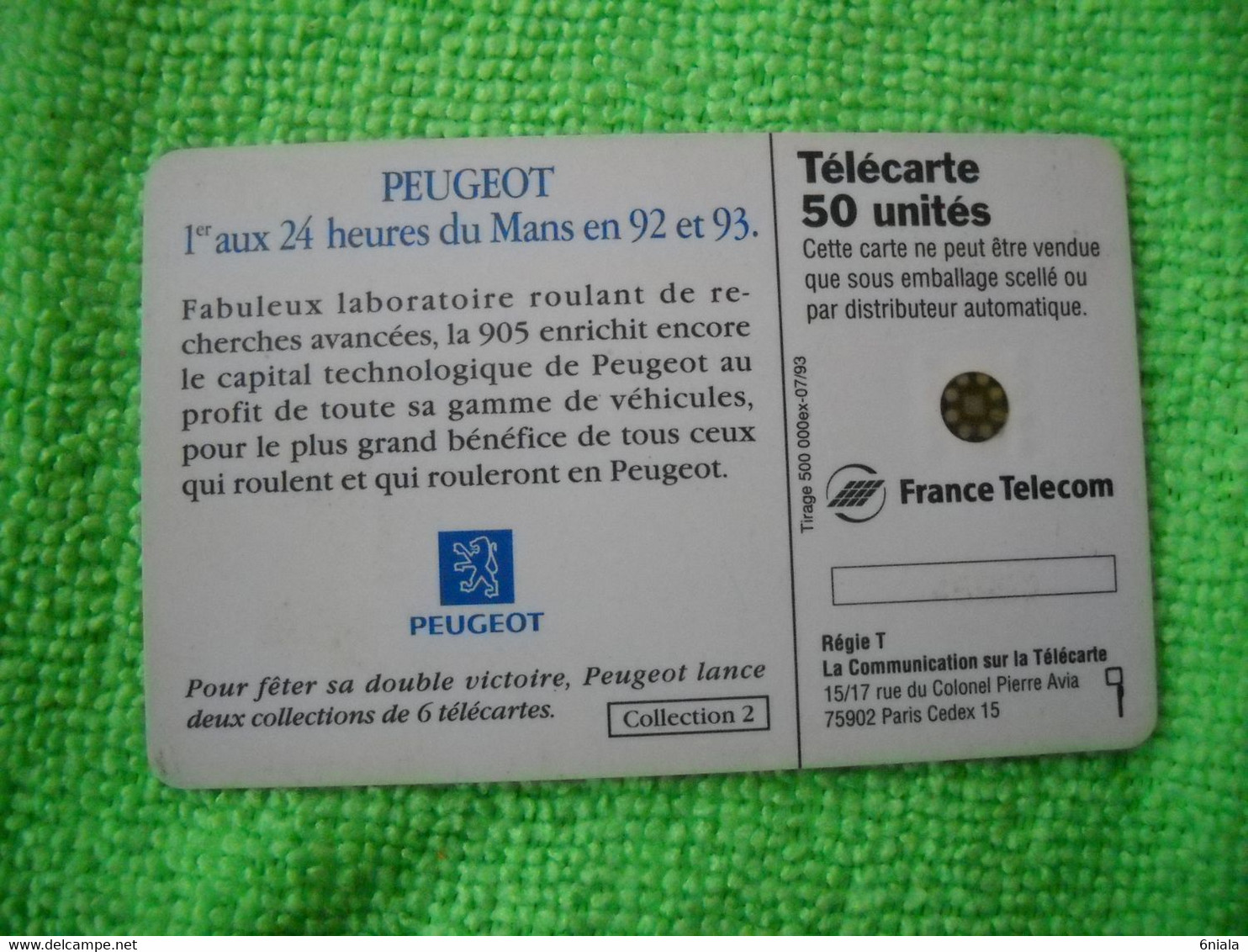 7140 Télécarte Collection PEUGEOT 1er 2e Et 3e  24 Heures Du MANS  En 93   50u  ( Recto Verso)  Carte Téléphonique - Automobili