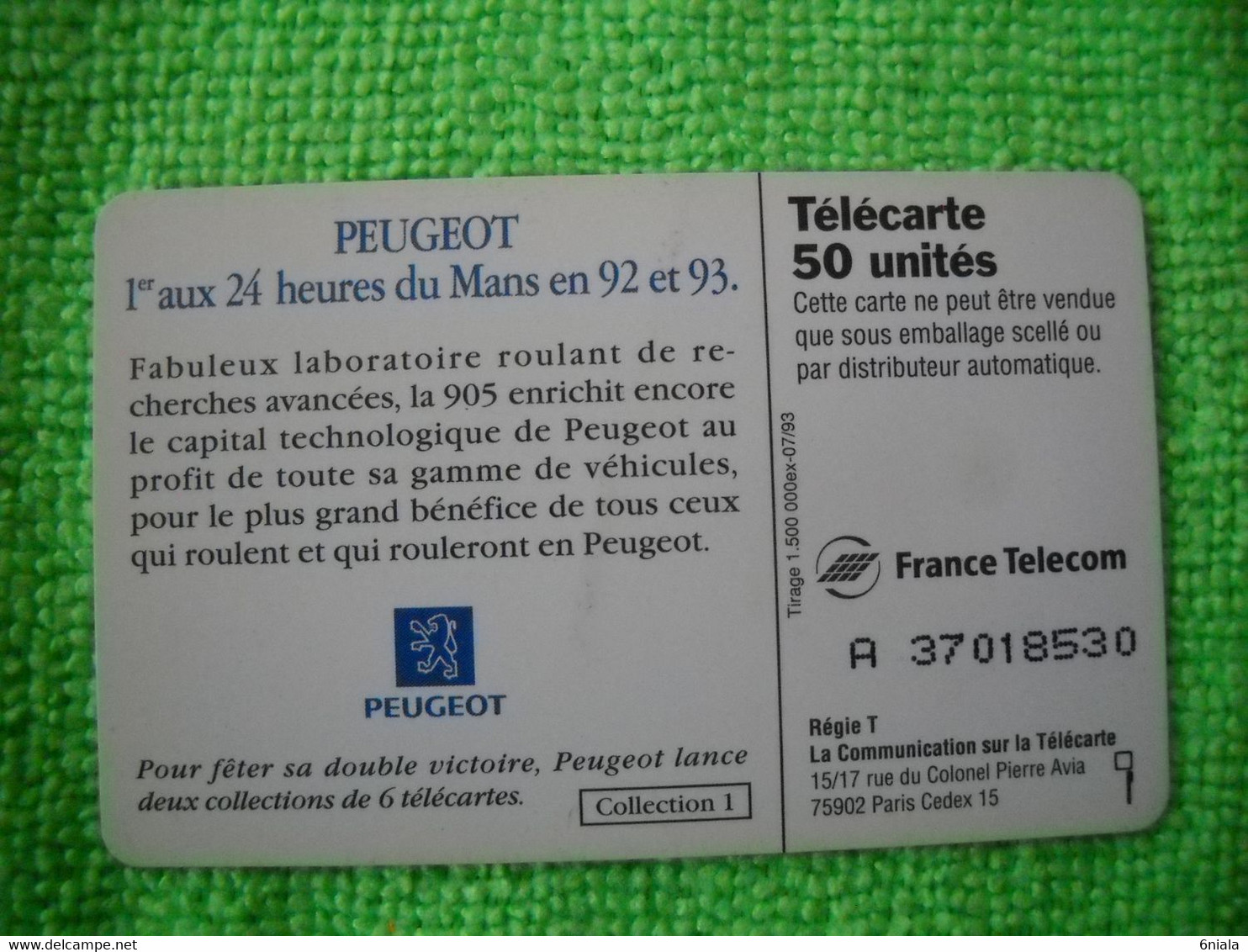 7141 Télécarte Collection PEUGEOT 1er  24 Heures Du MANS  En 92 Et 93 Esso   50u  ( Recto Verso)  Carte Téléphonique - Voitures