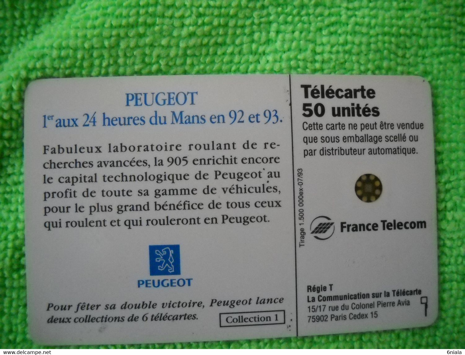 7142 Télécarte Collection PEUGEOT 1er  24 Heures Du MANS  En 92 Et 93 Esso   50u  ( Recto Verso)  Carte Téléphonique - Voitures