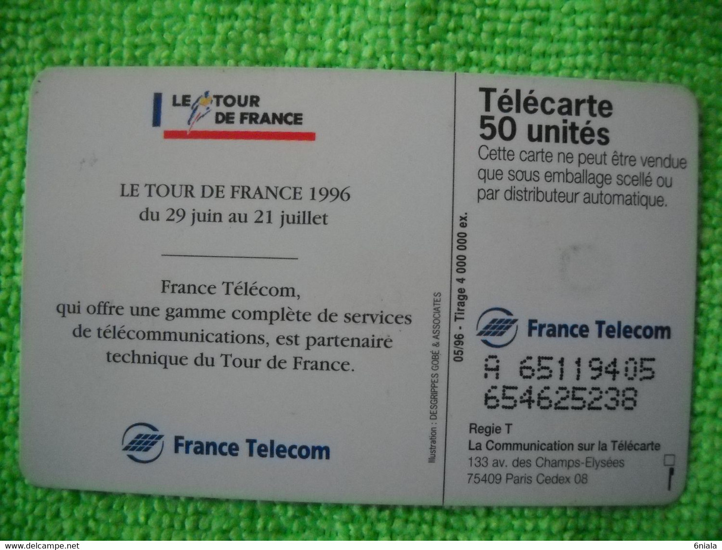 7143 Télécarte Collection TOUR DE FRANCE 29 Juin Au 21 Juillet 1996  50u  ( Recto Verso)  Carte Téléphonique - Deportes