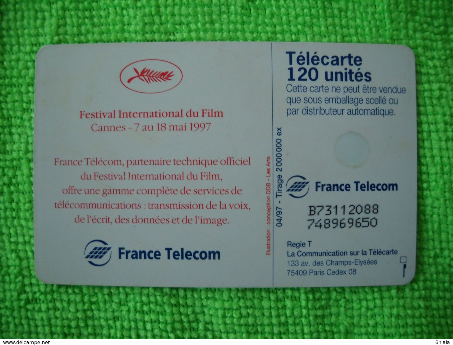 7146 Télécarte Collection FESTIVAL DE CANNES 1997  120u  ( Recto Verso)  Carte Téléphonique - Film