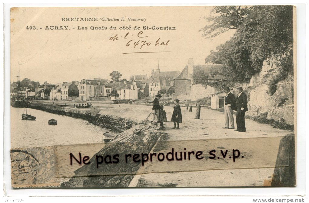 - 493 - AURAY - Les Quais Du Côté De St-Goustan, Animation,  Précurseur, Timbre, TBE, Scans. - Auray