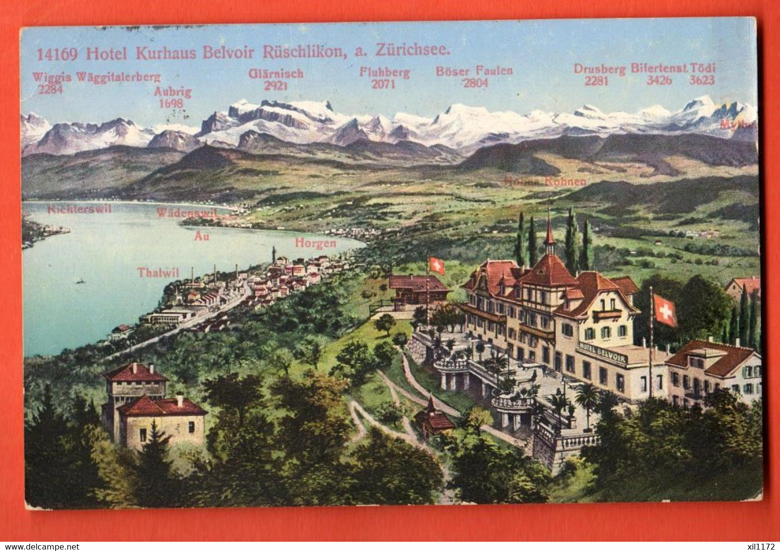 ZOOP-23 Hotel Kurhaus Belvoir  Rüschlikon Am Zürichsee. Panorama Mit Thalwil Horgen.Gel. 1910. Wehrli 14169 - Horgen