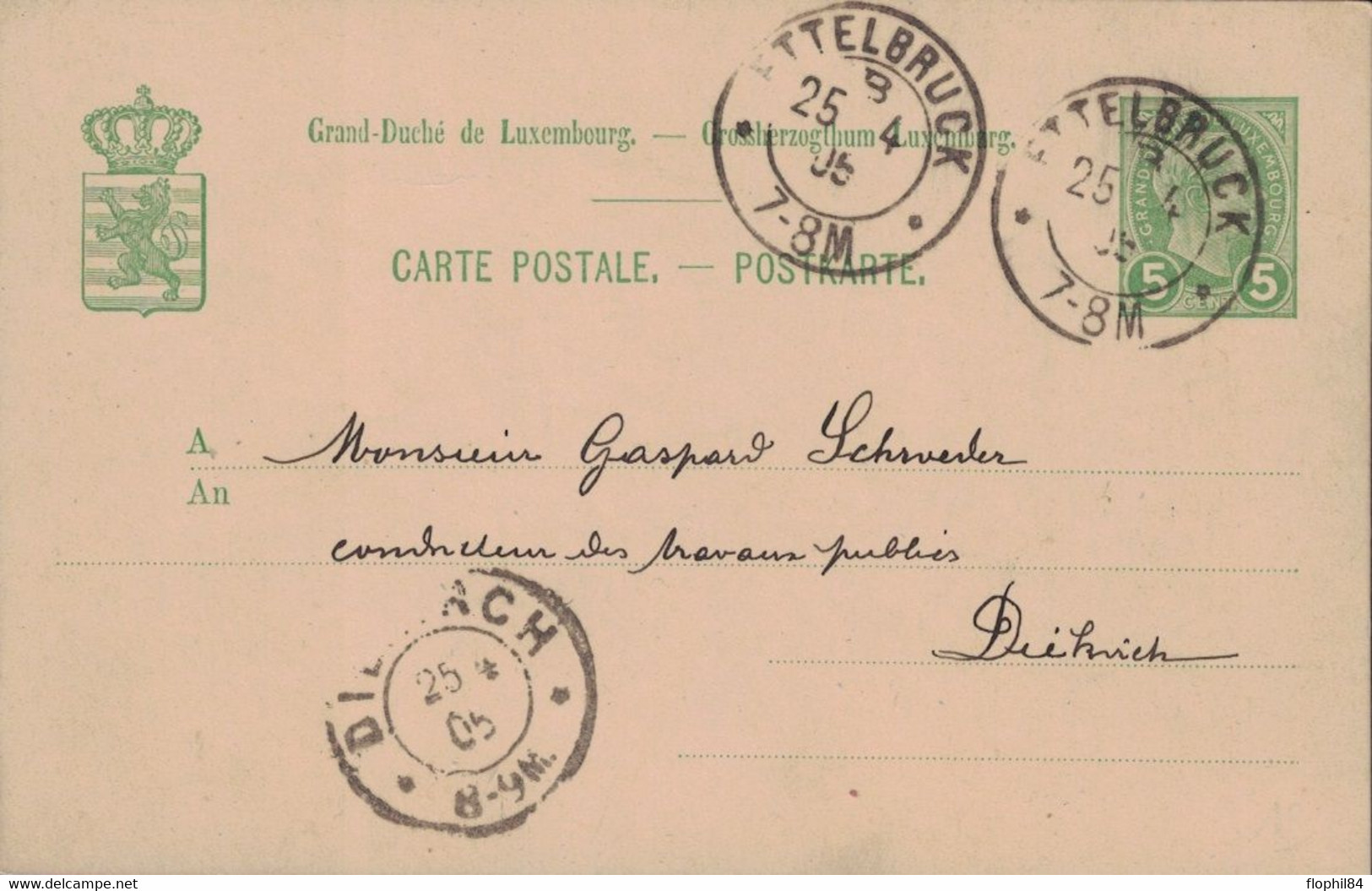 LUXEMBOURG - ETTELBRUCK - ENTIER POSTAL DU 24-4-1905 . - Andere & Zonder Classificatie