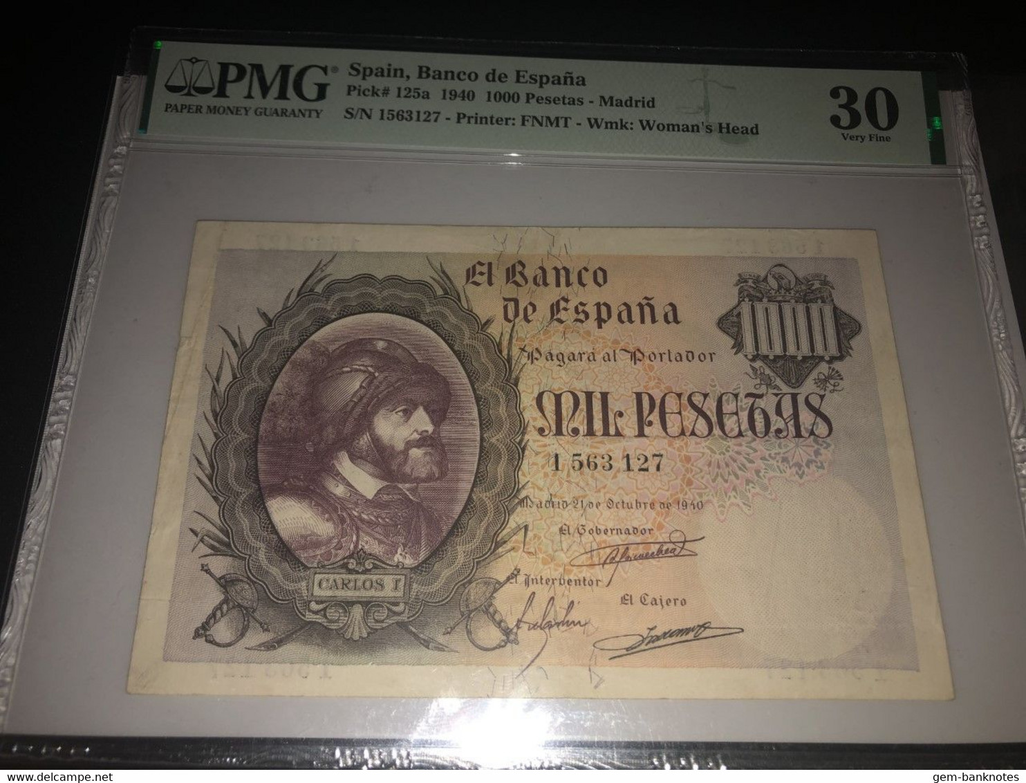 Spain 1000 Pesetas 1940 P125a Graded 30 Very Fine By PMG - 1000 Pesetas