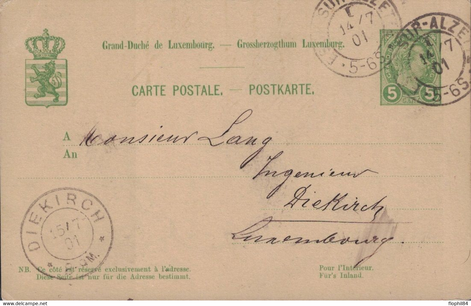 LUXEMBOURG - ESCH SUR ALZETTE - ENTIER POSTAL DU 14-7-1901. . - Autres & Non Classés