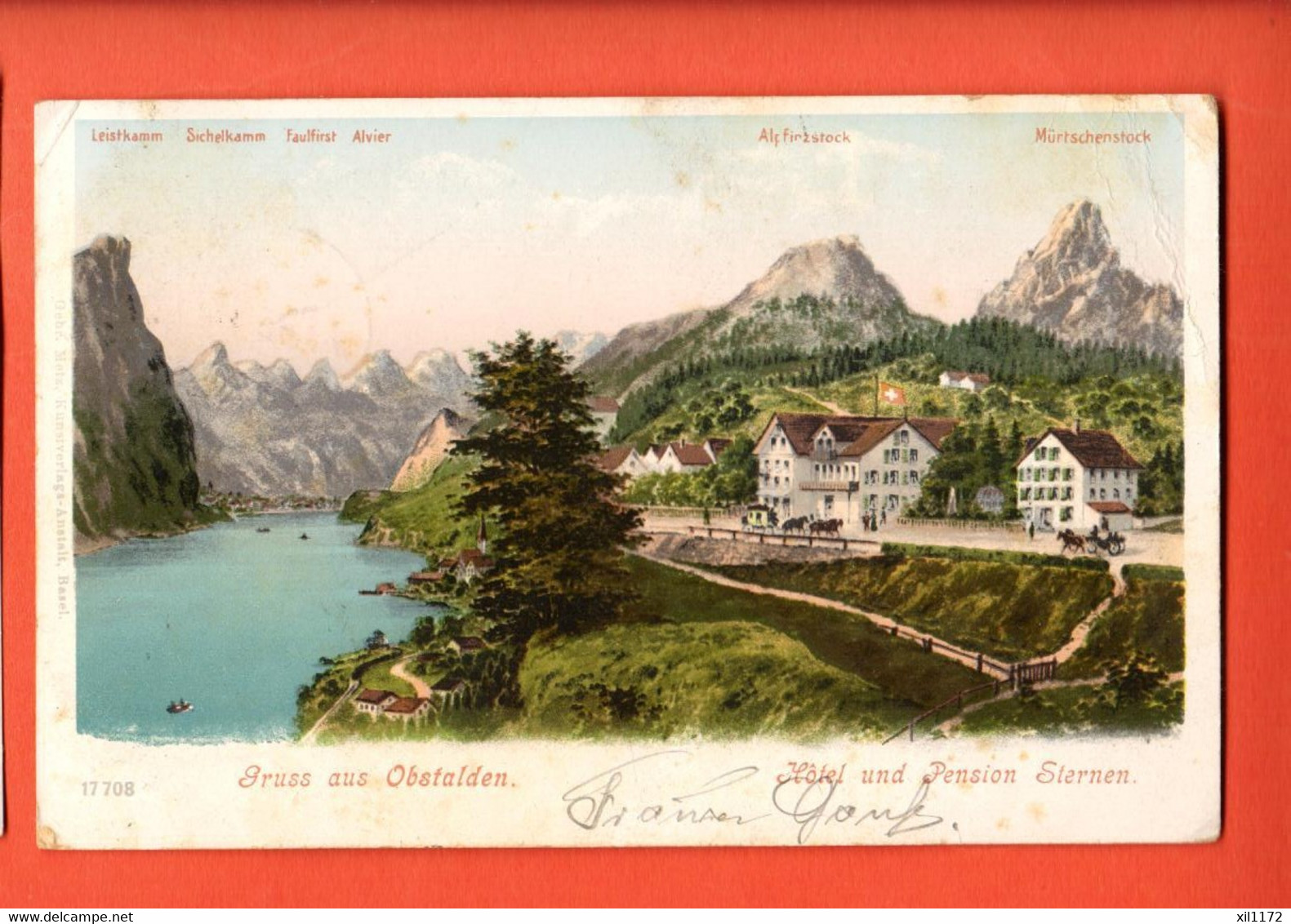 ZOOP-28 SELTEN Litho Gruss Aus Obstalden Glarus Hotel Sternen Post Kütsche Walensee Mürtschenstock Pionier Gelaufen 1904 - Obstalden