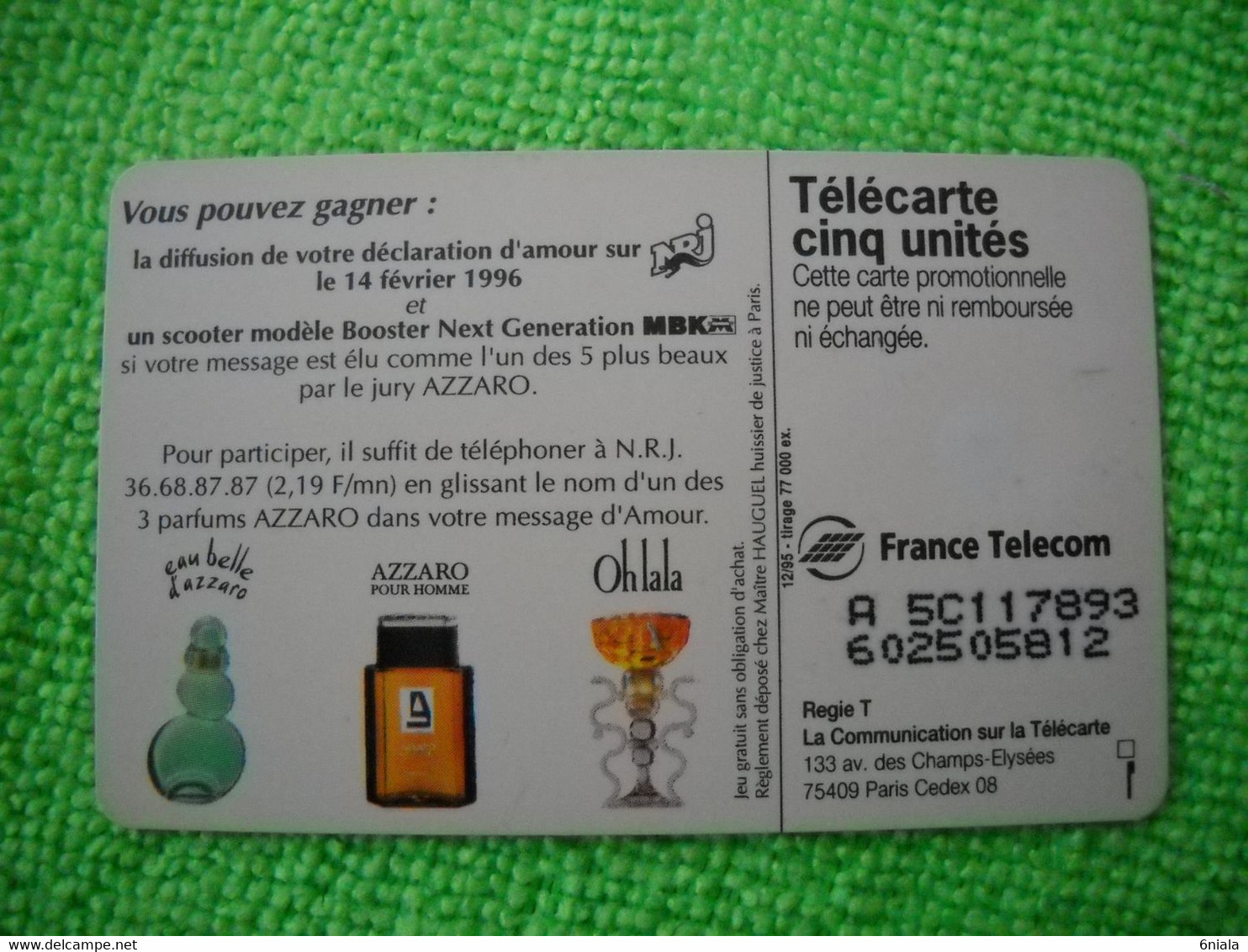 7152 Télécarte Collection Parfum Loris AZZARO   (scans Recto Verso) 5 U 77 000 Ex 12/95  Carte Promotionnelle - 5 Unidades